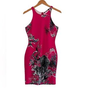 Guess | Hot pink stretchy bodycon patterned sleeveless dress